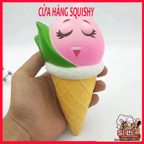 Squishy JUMBO Hình Kem Ốc Quế Màu Hồng Lá Dứa - Đồ Chơi Giải Trí Xốp Giảm Stress, An Toàn Cho Trẻ Em