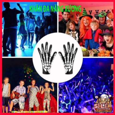 Khăn Che Nửa Mặt Đầu Lâu & Găng Tay Ma Xương - Phụ Kiện Thời Trang Halloween Cá Tính, Hóa Trang Ấn Tượng