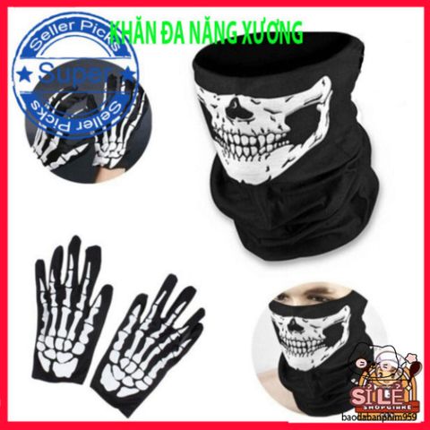 Khăn Che Nửa Mặt Đầu Lâu & Găng Tay Ma Xương - Phụ Kiện Thời Trang Halloween Cá Tính, Hóa Trang Ấn Tượng