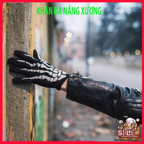 Khăn Che Nửa Mặt Đầu Lâu & Găng Tay Ma Xương - Phụ Kiện Thời Trang Halloween Cá Tính, Hóa Trang Ấn Tượng