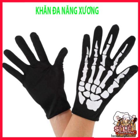 Khăn Che Nửa Mặt Đầu Lâu & Găng Tay Ma Xương - Phụ Kiện Thời Trang Halloween Cá Tính, Hóa Trang Ấn Tượng
