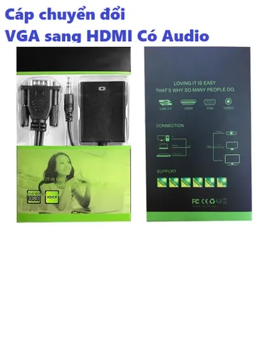 Cáp chuyển đổi VGA sang HDMI có âm thanh - Bộ chuyển đổi chất lượng cao cho máy tính, laptop, tivi và máy chiếu Full HD 1080p