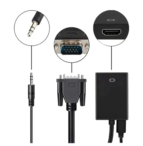 Cáp chuyển đổi VGA sang HDMI có âm thanh - Bộ chuyển đổi chất lượng cao cho máy tính, laptop, tivi và máy chiếu Full HD 1080p