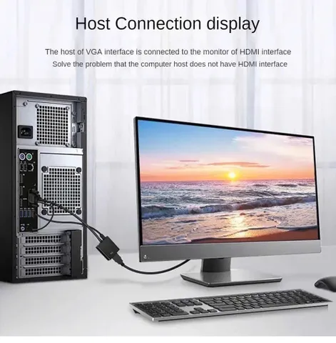 Cáp chuyển đổi VGA sang HDMI có âm thanh - Bộ chuyển đổi chất lượng cao cho máy tính, laptop, tivi và máy chiếu Full HD 1080p