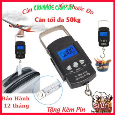 Cân Điện Tử Mini Cầm Tay 50kg - Cân Hành Lý Với Móc Treo, Thước Đo Chính Xác, Tiện Lợi Cho Du Lịch, Đi Chợ