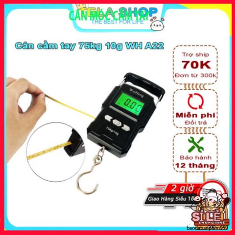 Cân Điện Tử Mini WH A22 75kg - Thiết Kế Xách Tay Thon Gọn, Màn Hình LCD Rõ Ràng, Pin AAA Dễ Thay Thế, Bảo Hành 12 Tháng