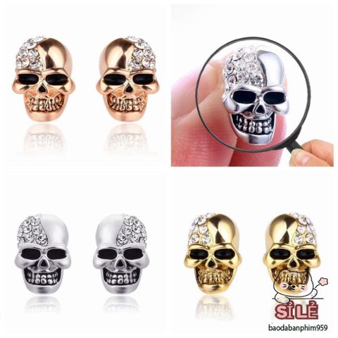 Khuyên tai đầu lâu Gothic thời trang với đá pha lê - Trang sức độc đáo cho tín đồ yêu thích phong cách cá tính.
