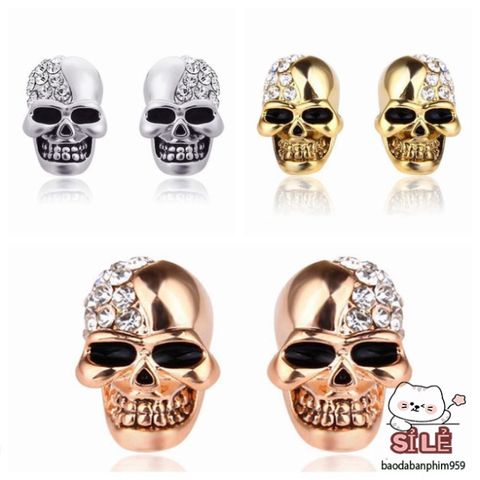 Khuyên tai đầu lâu Gothic thời trang với đá pha lê - Trang sức độc đáo cho tín đồ yêu thích phong cách cá tính.