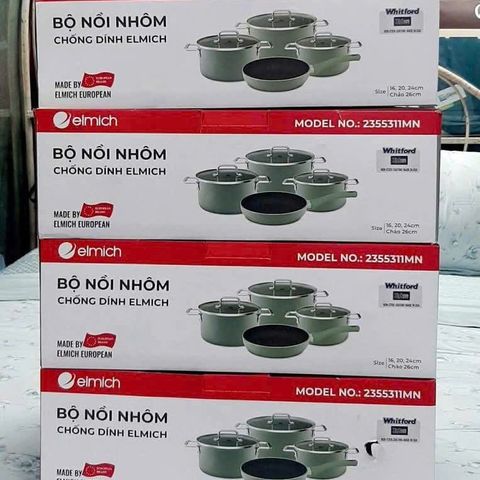 Bộ Nồi Nhôm Chống Dính Elmich EL2355311MN 4 Món (16, 20, 24 cm & Chảo 26 cm) - An Toàn, Dễ Dùng Trên Mọi Loại Bếp