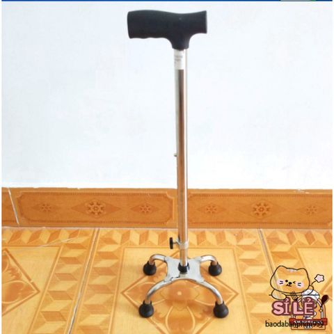 Gậy Tập Đi 4 Chân - Hỗ Trợ Di Chuyển An Toàn Cho Người Già, Thép Mạ Chrome, Chống Trơn Trượt, Thiết Kế Linh Hoạt, Đảm Bảo An Toàn