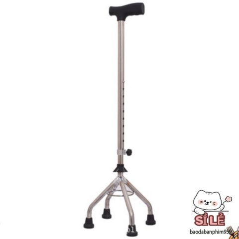 Gậy Tập Đi 4 Chân Chắc Chắn - Hỗ Trợ Di Chuyển An Toàn cho Người Cao Tuổi, Điều Chỉnh Chiều Cao, Chân Cao Su Chống Trơn Trượt
