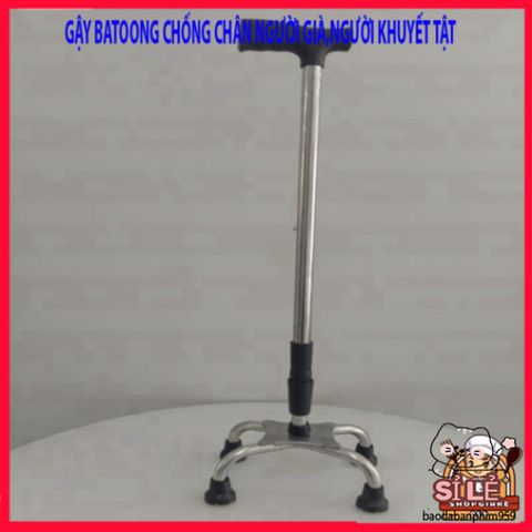 Gậy Batoong 4 Chân INOX Điều Chỉnh Chiều Cao - Dụng Cụ Hỗ Trợ Di Chuyển An Toàn cho Người Cao Tuổi