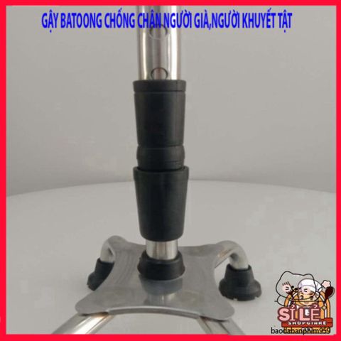 Gậy Batoong 4 Chân INOX Điều Chỉnh Chiều Cao - Dụng Cụ Hỗ Trợ Di Chuyển An Toàn cho Người Cao Tuổi