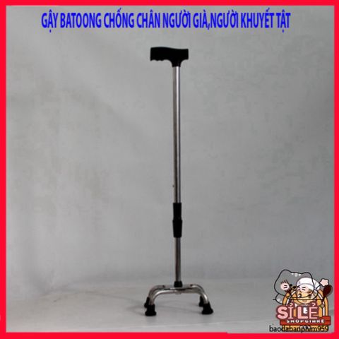 Gậy Batoong 4 Chân INOX Điều Chỉnh Chiều Cao - Dụng Cụ Hỗ Trợ Di Chuyển An Toàn cho Người Cao Tuổi
