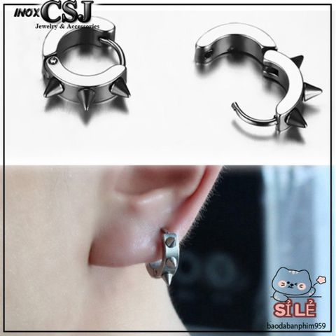 Khuyên Tai Nam Tròn Gai Inox Cao Cấp - Trang Sức Độc Đáo, Phong Cách Cá Tính, Bảo Hành Vĩnh Viễn, An Toàn Cho Sức Khỏe