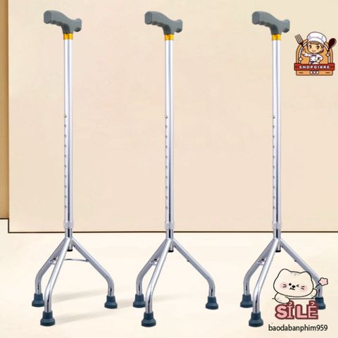 Gậy Tập Đi Inox 3, 4 Chân - Hỗ Trợ Di Chuyển An Toàn Cho Người Lớn Tuổi, Điều Chỉnh Chiều Cao Linh Hoạt