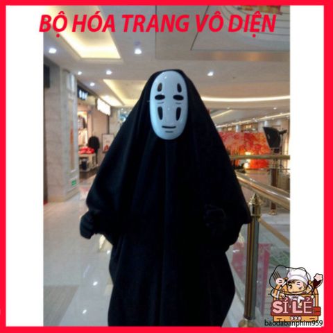 Bộ Đồ Cosplay Vô Diện Spirited Away - Áo Choàng, Mặt Nạ và Găng Tay Đen - Trang Phục Halloween Huyền Bí, Thể Hiện Cá Tính Sáng Tạo