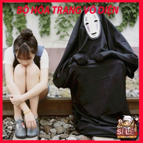 Bộ Đồ Cosplay Vô Diện Spirited Away - Áo Choàng, Mặt Nạ và Găng Tay Đen - Trang Phục Halloween Huyền Bí, Thể Hiện Cá Tính Sáng Tạo