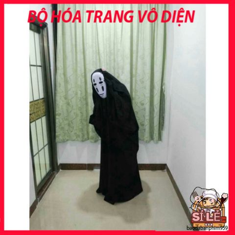 Bộ Trang Phục Nhập Vai Áo Choàng Đen và Mặt Nạ Vô Diện LUC55 Spirited Away - Hóa Trang Halloween, Gợi Nhớ Phim Hoạt Hình Nhật Bản
