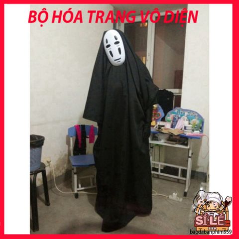 Bộ Trang Phục Nhập Vai Áo Choàng Đen và Mặt Nạ Vô Diện LUC55 Spirited Away - Hóa Trang Halloween, Gợi Nhớ Phim Hoạt Hình Nhật Bản