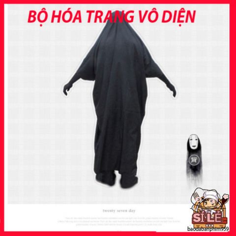 Bộ Trang Phục Nhập Vai Áo Choàng Đen và Mặt Nạ Vô Diện LUC55 Spirited Away - Hóa Trang Halloween, Gợi Nhớ Phim Hoạt Hình Nhật Bản