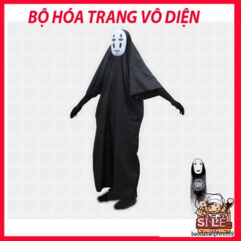 Bộ Trang Phục Nhập Vai Áo Choàng Đen và Mặt Nạ Vô Diện LUC55 Spirited Away - Hóa Trang Halloween, Gợi Nhớ Phim Hoạt Hình Nhật Bản