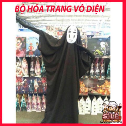 Bộ Trang Phục Nhập Vai Áo Choàng Đen và Mặt Nạ Vô Diện LUC55 Spirited Away - Hóa Trang Halloween, Gợi Nhớ Phim Hoạt Hình Nhật Bản