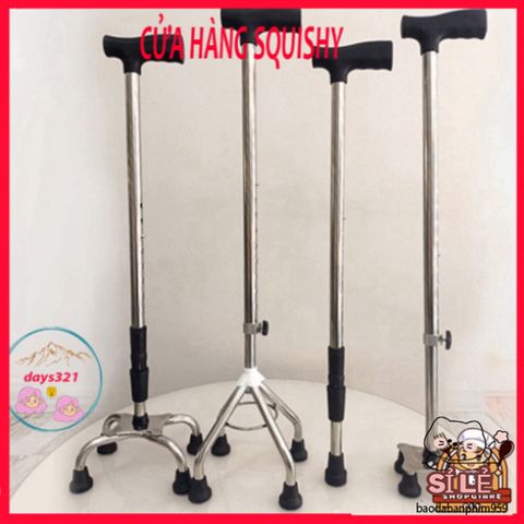 Gậy Batoong 4 Chân INOX Điều Chỉnh Cao Thấp - Dụng Cụ Hỗ Trợ Tập Đi An Toàn Cho Người Già, Người Khuyết Tật