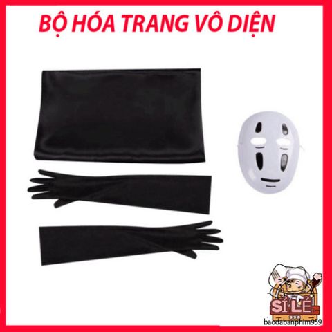 Bộ hóa trang Halloween Vô Diện đa kích thước - Áo choàng, găng tay và mặt nạ Spirited Away dành cho trẻ em và người lớn