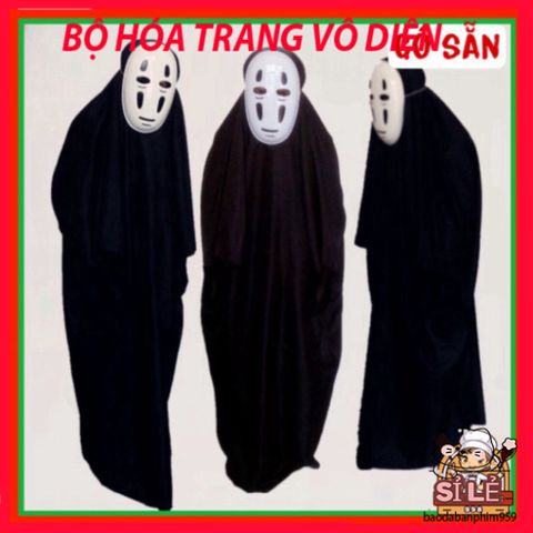 Bộ hóa trang Halloween Vô Diện đa kích thước - Áo choàng, găng tay và mặt nạ Spirited Away dành cho trẻ em và người lớn