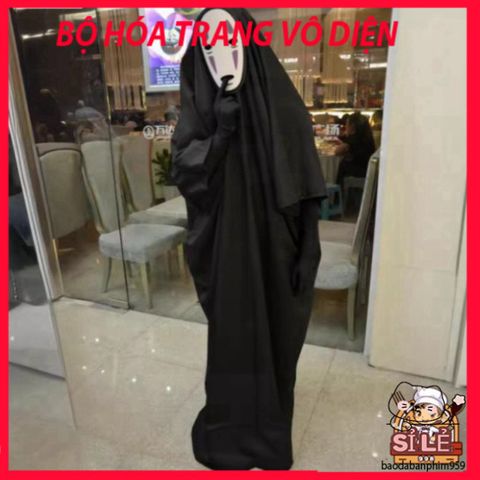 Bộ hóa trang Halloween Vô Diện đa kích thước - Áo choàng, găng tay và mặt nạ Spirited Away dành cho trẻ em và người lớn