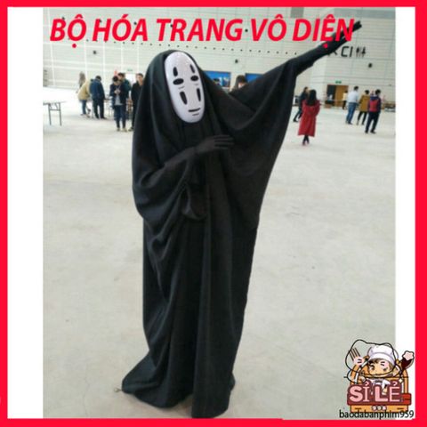 Bộ trang phục cosplay Vô Diện - Áo choàng đen và mặt nạ theo phong cách Spirited Away cho lễ hội và cosplay, kích thước đa dạng cho mọi lứa tuổi.