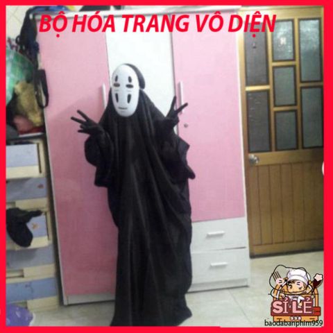 Bộ trang phục cosplay Vô Diện - Áo choàng đen và mặt nạ theo phong cách Spirited Away cho lễ hội và cosplay, kích thước đa dạng cho mọi lứa tuổi.