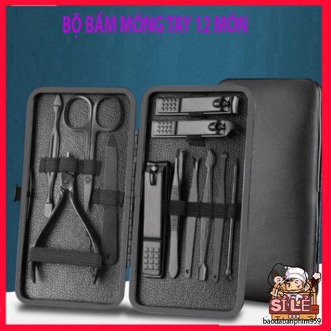 Bộ cắt móng tay 12 món cao cấp, dụng cụ làm đẹp chất liệu thép bền, sang trọng trong hộp da - Chăm sóc móng hoàn hảo tại nhà