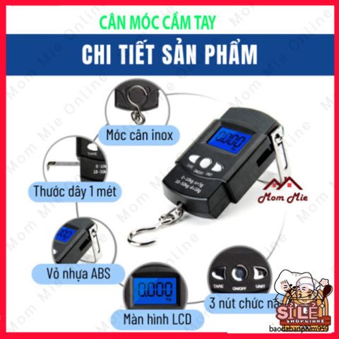 Cân Điện Tử Mini Cầm Tay 50kg - Cân Hành Lý, Cân Câu Cá Tiện Lợi, LCD Hiển Thị Rõ Ràng, Thiết Kế Nhỏ Gọn Dễ Dàng Mang Theo