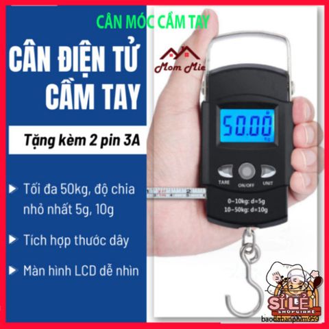 Cân Điện Tử Mini Cầm Tay 50kg - Cân Hành Lý, Cân Câu Cá Tiện Lợi, LCD Hiển Thị Rõ Ràng, Thiết Kế Nhỏ Gọn Dễ Dàng Mang Theo