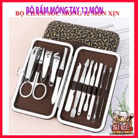 Bộ Bấm Móng Tay 12 Món Aulyshop - Dụng Cụ Chăm Sóc Móng Hoàn Hảo, Bao Gồm Kéo Cắt Lông Mũi, Kìm Cắt Da, Máy Nặn Mụn