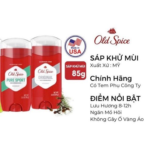 Lăn Khử Mùi Old Spice Original 85g - Hương Nam Tươi Mát, Chống Mồ Hôi, Nhập Khẩu Chính Hãng Mỹ