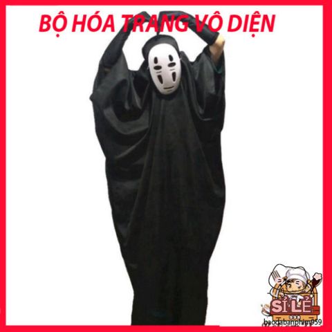 Bộ Đồ Cosplay Vô Diện Halloween - Áo Choàng, Mặt Nạ và Găng Tay Đen Độc Đáo Từ Spirited Away cho Tín Đồ Nghệ Thuật