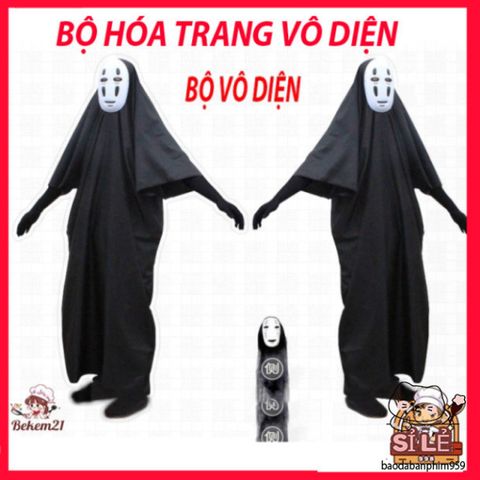Bộ Đồ Cosplay Vô Diện Halloween - Áo Choàng, Mặt Nạ và Găng Tay Đen Độc Đáo Từ Spirited Away cho Tín Đồ Nghệ Thuật