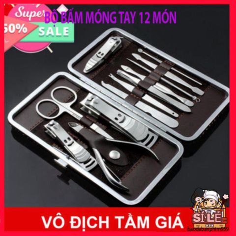Bộ Dụng Cụ Chăm Sóc Móng Tay 12 Món - Kềm Cắt Móng, Nhíp, Kéo Tỉa Lông Mày, Dụng Cụ Làm Đẹp Tại Nhà, Quà Tặng Ý Nghĩa