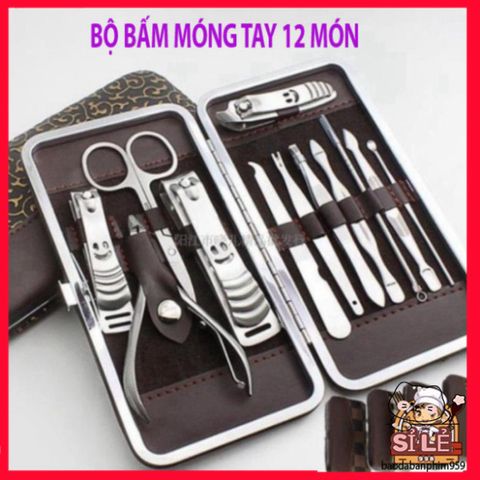 Bộ Dụng Cụ Chăm Sóc Móng Tay 12 Món - Kềm Cắt Móng, Nhíp, Kéo Tỉa Lông Mày, Dụng Cụ Làm Đẹp Tại Nhà, Quà Tặng Ý Nghĩa