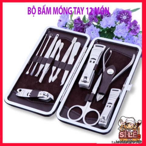 Bộ Dụng Cụ Chăm Sóc Móng Tay 12 Món - Kềm Cắt Móng, Nhíp, Kéo Tỉa Lông Mày, Dụng Cụ Làm Đẹp Tại Nhà, Quà Tặng Ý Nghĩa