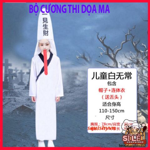 Bộ Trang Phục Hắc Bạch Vô Thường Halloween - Áo Choàng Thần Chết Kinh Dị Với Găng Tay Phong Cách Xương và Kính LED Đỏ