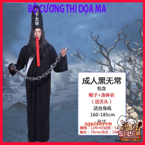 Bộ Trang Phục Hắc Bạch Vô Thường Halloween - Áo Choàng Thần Chết Kinh Dị Với Găng Tay Phong Cách Xương và Kính LED Đỏ