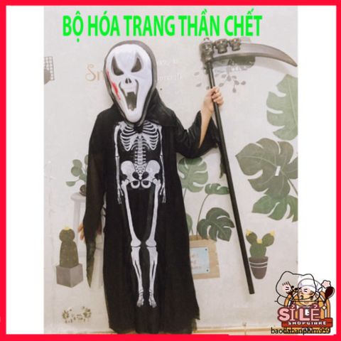 Bộ Trang Phục Thần Chết Halloween - Áo Choàng, Mặt Nạ & Lưỡi Hái Đầy Ma Quái - Phù Hợp Cho Tiệc Tùng, Đồ Hóa Trang Cho Bé & Người Lớn
