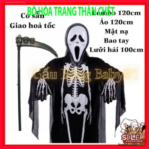 Bộ Trang Phục Thần Chết Halloween - Áo Choàng, Mặt Nạ & Lưỡi Hái Đầy Ma Quái - Phù Hợp Cho Tiệc Tùng, Đồ Hóa Trang Cho Bé & Người Lớn