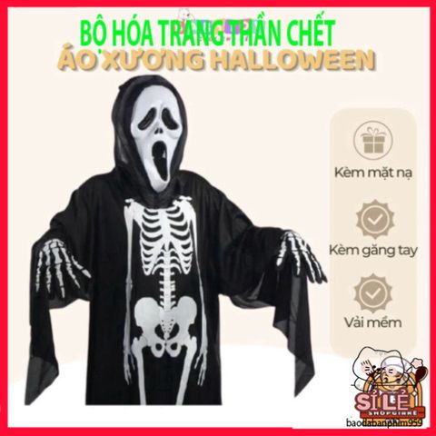 Bộ trang phục Halloween Áo Xương và Mặt Nạ Thần Chết BT72 - Trang Phục Ma Quái Độc Đáo Cho Lễ Hội Hóa Trang