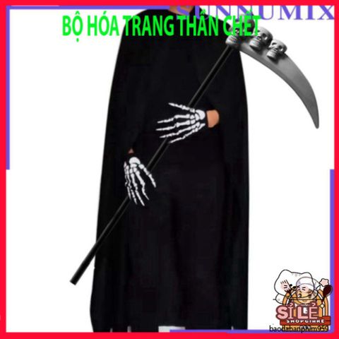 Bộ trang phục Thần Chết Halloween 3 Món - Áo Choàng, Áo Khoác và Găng Tay Xương - Thời Trang Hóa Trang Độc Đáo cho Đêm Ma Quái