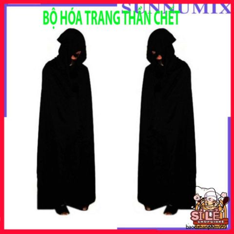 Bộ trang phục Thần Chết Halloween 3 Món - Áo Choàng, Áo Khoác và Găng Tay Xương - Thời Trang Hóa Trang Độc Đáo cho Đêm Ma Quái
